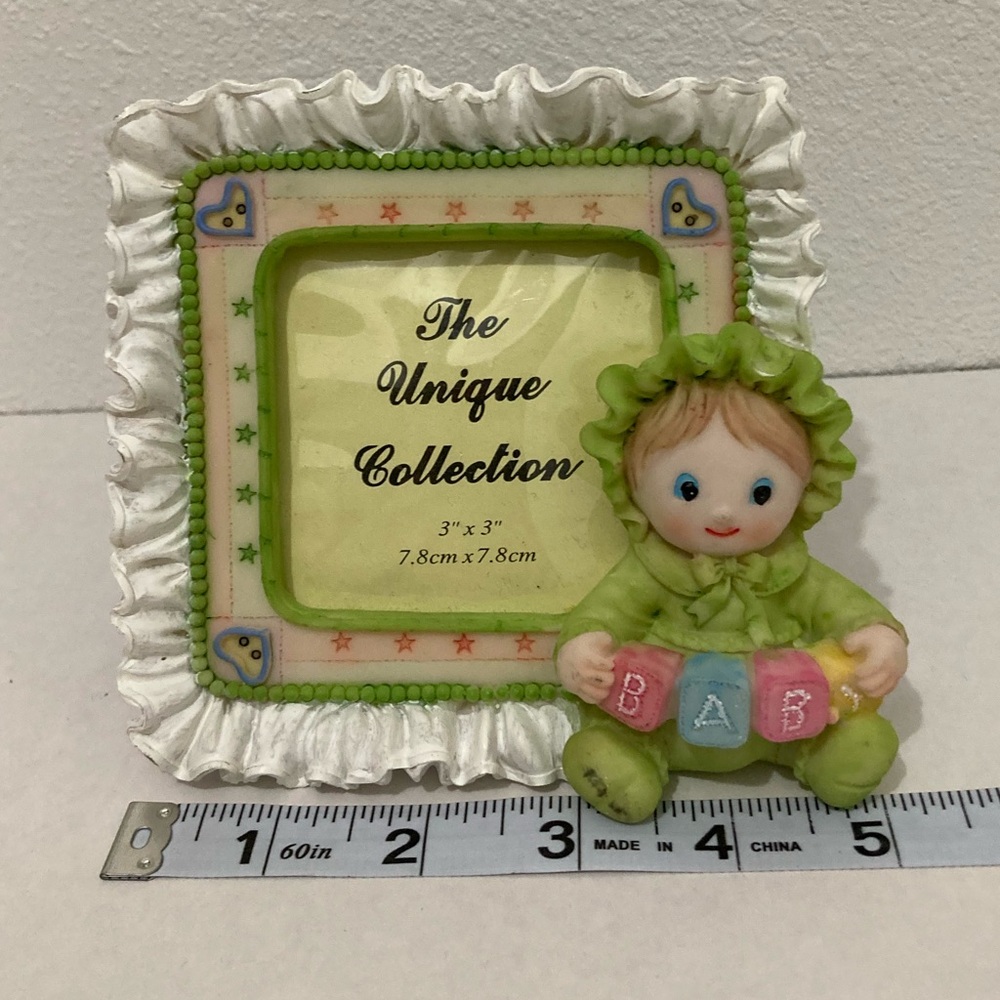 Vintage Baby Picture Frame The Unique Collection BABY lime green white RARE